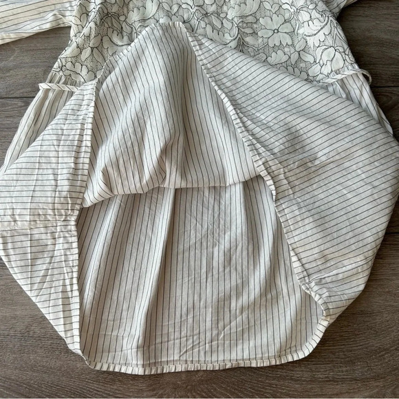 Isabel Maternity Floral Embroidery Pinstripes Bell  Sleeves Top - Picture 11 of 15